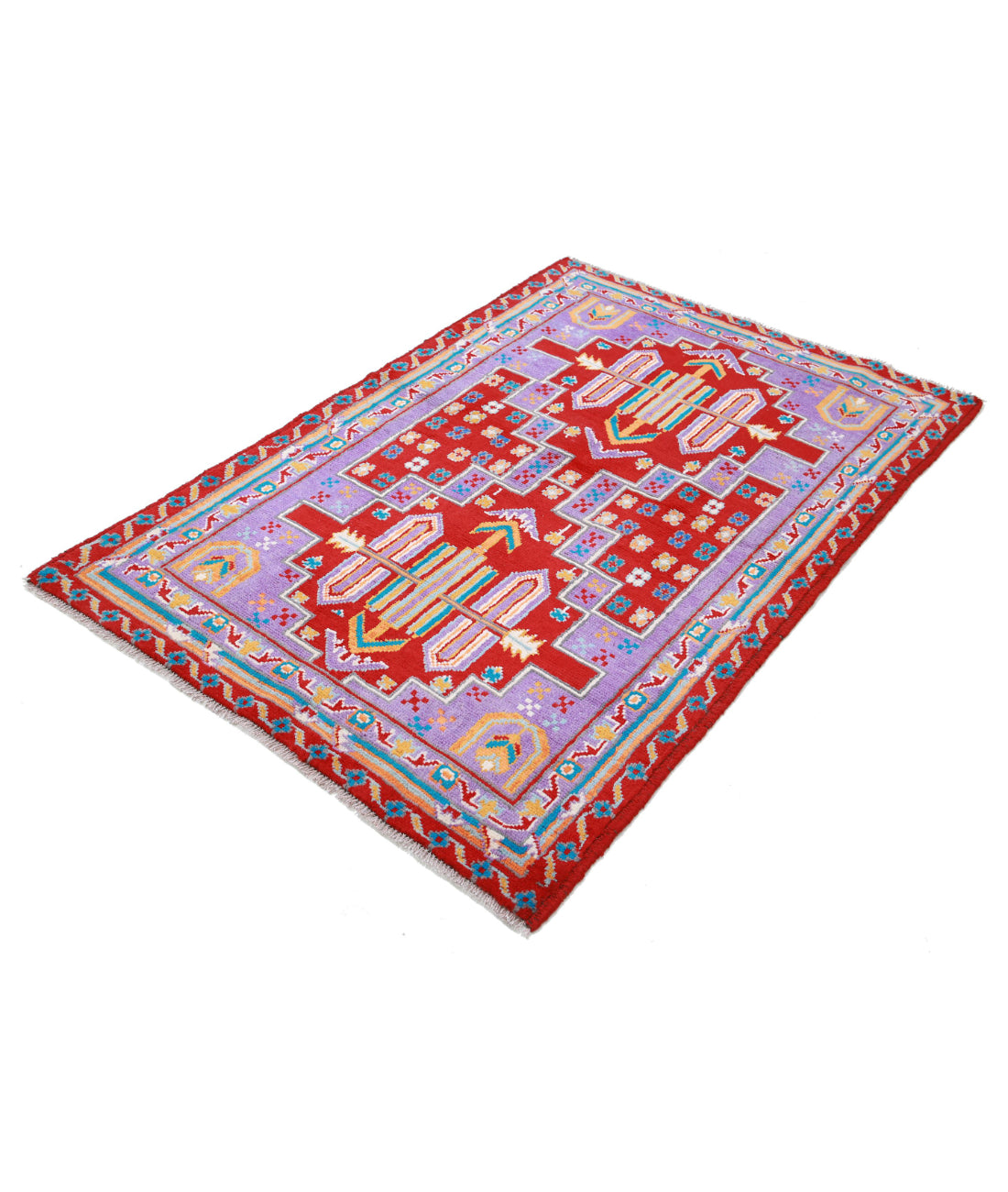 Revival 3'11'' X 6'0'' Hand-Knotted Wool Rug 3'11'' x 6'0'' (118 X 180) / Red / Purple