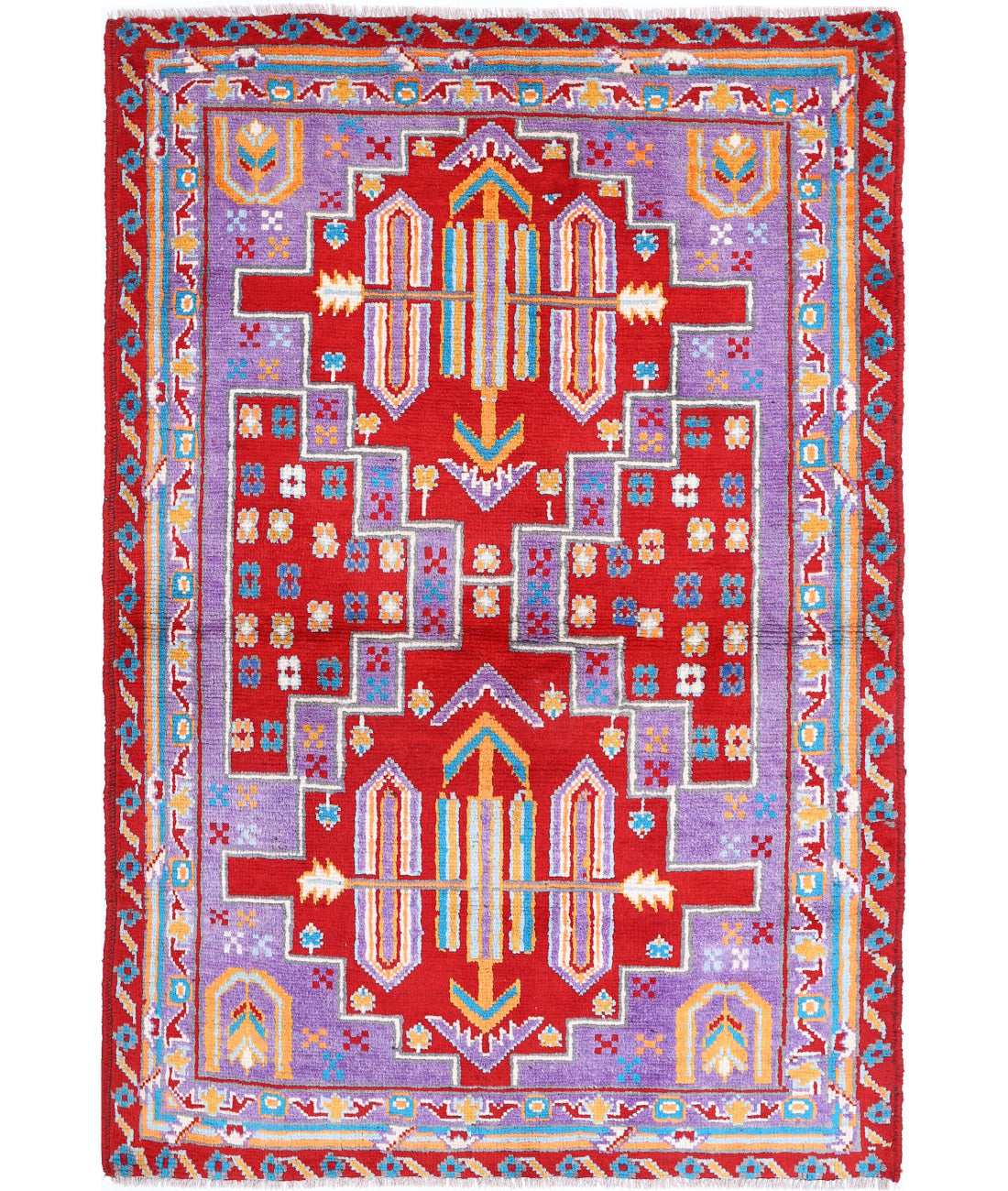 Revival 3'11'' X 6'0'' Hand-Knotted Wool Rug 3'11'' x 6'0'' (118 X 180) / Red / Purple