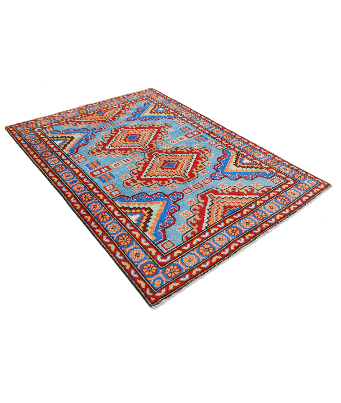 Revival 4'11'' X 6'8'' Hand-Knotted Wool Rug 4'11'' x 6'8'' (148 X 200) / Blue / Red