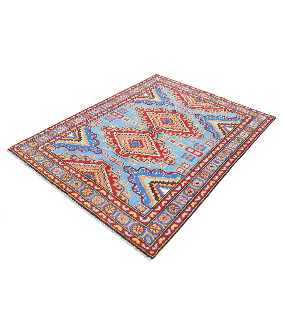 Revival 4'11'' X 6'8'' Hand-Knotted Wool Rug 4'11'' x 6'8'' (148 X 200) / Blue / Red