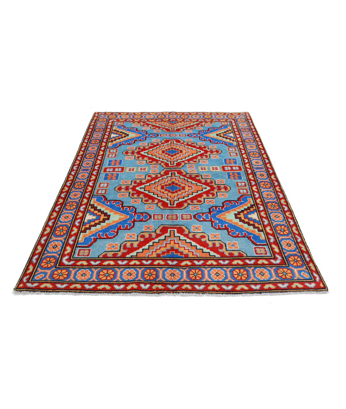 Revival 4'11'' X 6'8'' Hand-Knotted Wool Rug 4'11'' x 6'8'' (148 X 200) / Blue / Red