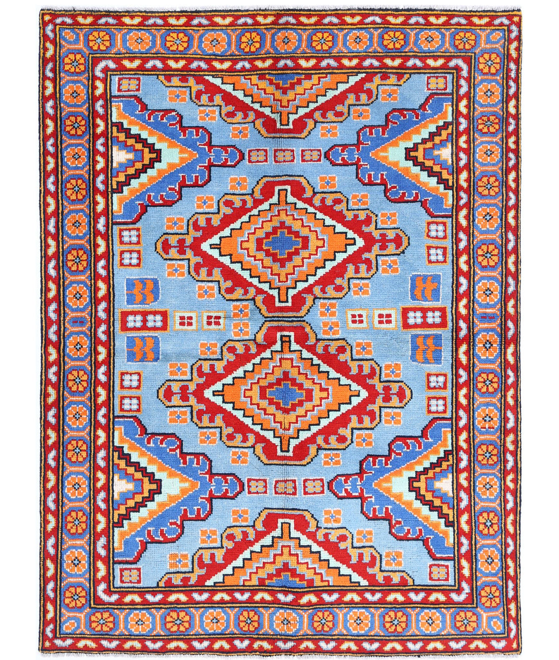 Revival 4'11'' X 6'8'' Hand-Knotted Wool Rug 4'11'' x 6'8'' (148 X 200) / Blue / Red