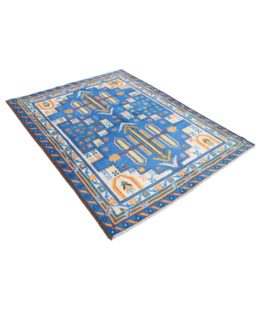Revival 4'11'' X 6'6'' Hand-Knotted Wool Rug 4'11'' x 6'6'' (148 X 195) / Blue / Ivory