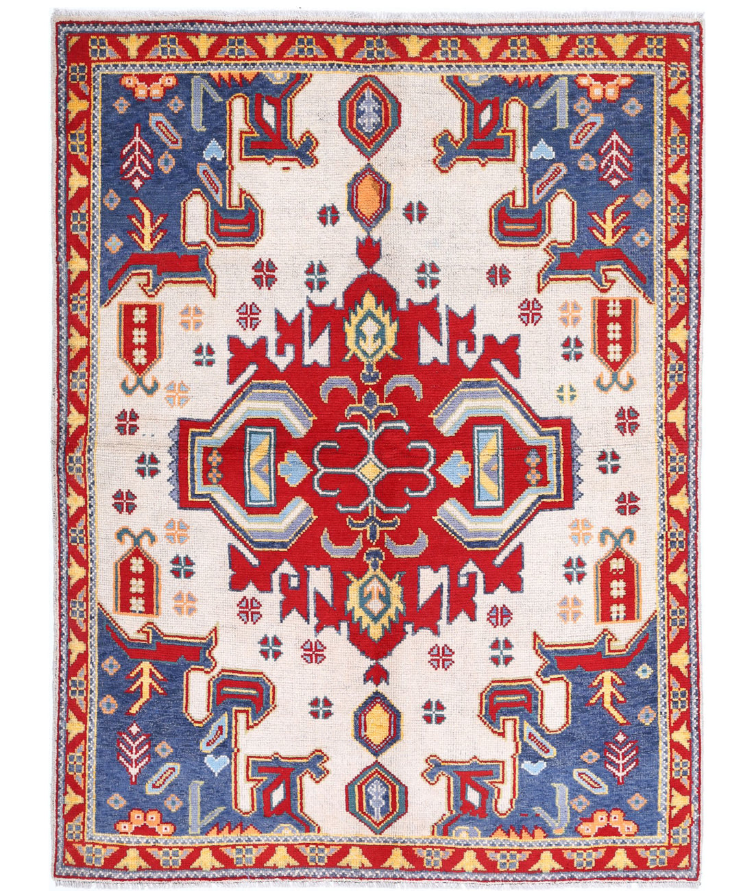 Revival 4'10'' X 6'6'' Hand-Knotted Wool Rug 4'10'' x 6'6'' (145 X 195) / Ivory / Red