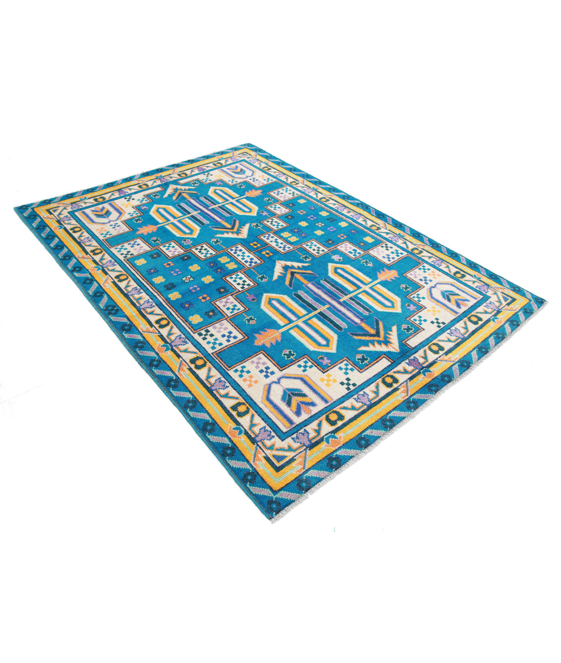 Revival 5'6'' X 7'8'' Hand-Knotted Wool Rug 5'6'' x 7'8'' (165 X 230) / Teal / Ivory