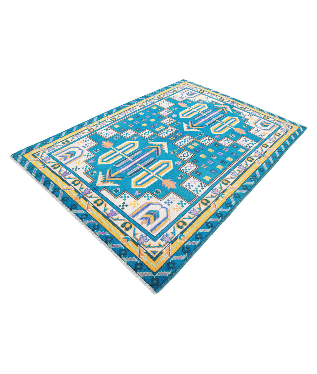 Revival 5'6'' X 7'8'' Hand-Knotted Wool Rug 5'6'' x 7'8'' (165 X 230) / Teal / Ivory