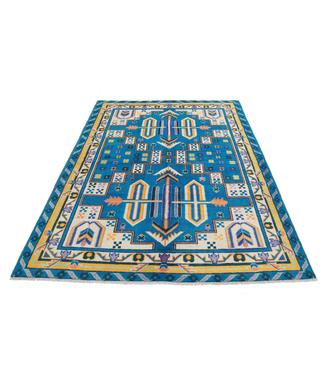 Revival 5'6'' X 7'8'' Hand-Knotted Wool Rug 5'6'' x 7'8'' (165 X 230) / Teal / Ivory