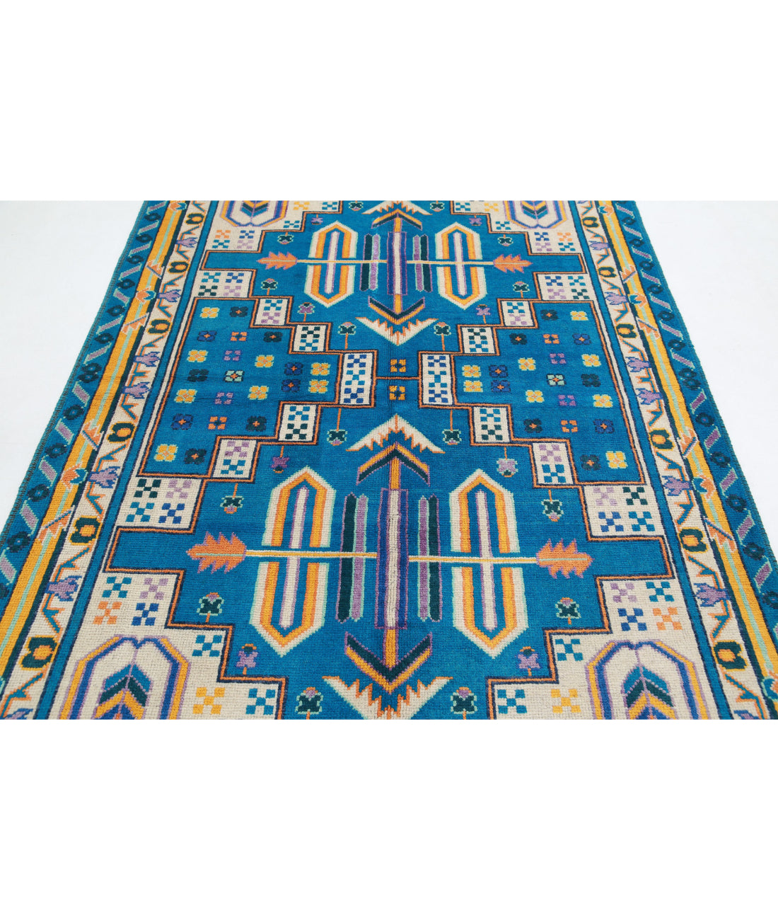 Revival 5'6'' X 7'8'' Hand-Knotted Wool Rug 5'6'' x 7'8'' (165 X 230) / Teal / Ivory