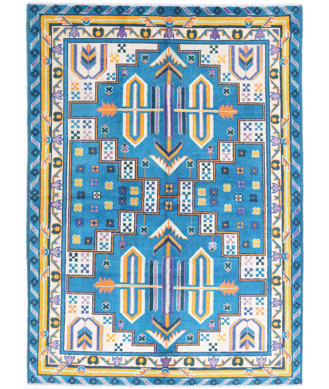 Revival 5'6'' X 7'8'' Hand-Knotted Wool Rug 5'6'' x 7'8'' (165 X 230) / Teal / Ivory