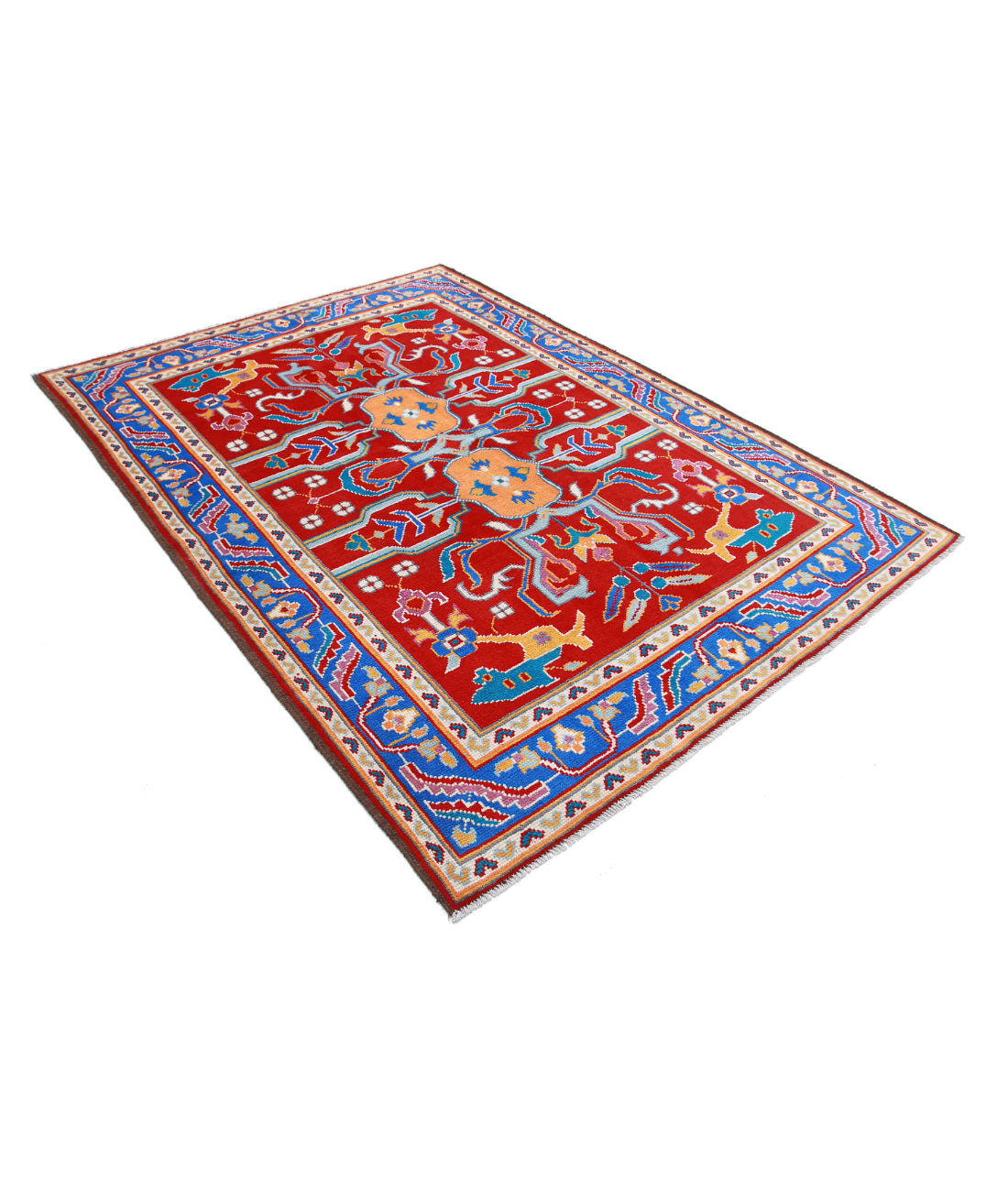 Revival 5'6'' X 7'9'' Hand-Knotted Wool Rug 5'6'' x 7'9'' (165 X 233) / Red / Blue