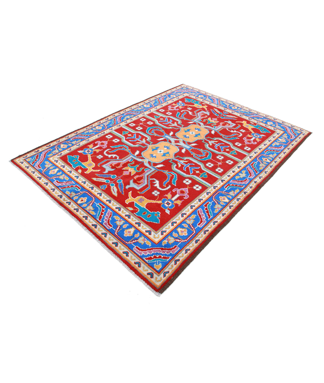 Revival 5'6'' X 7'9'' Hand-Knotted Wool Rug 5'6'' x 7'9'' (165 X 233) / Red / Blue