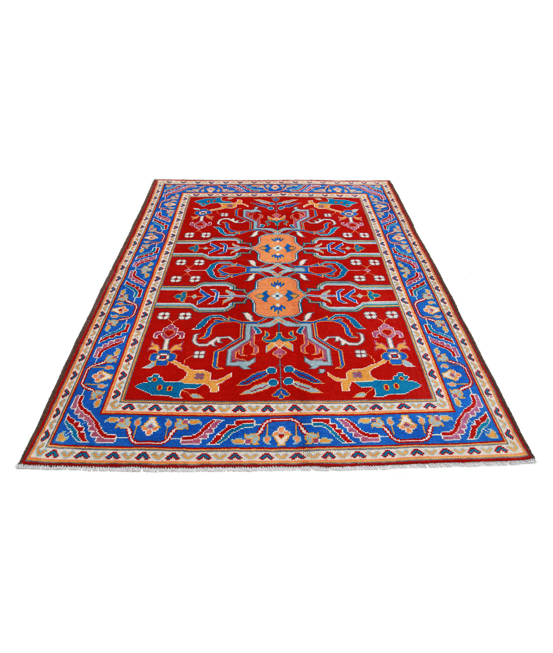Revival 5'6'' X 7'9'' Hand-Knotted Wool Rug 5'6'' x 7'9'' (165 X 233) / Red / Blue