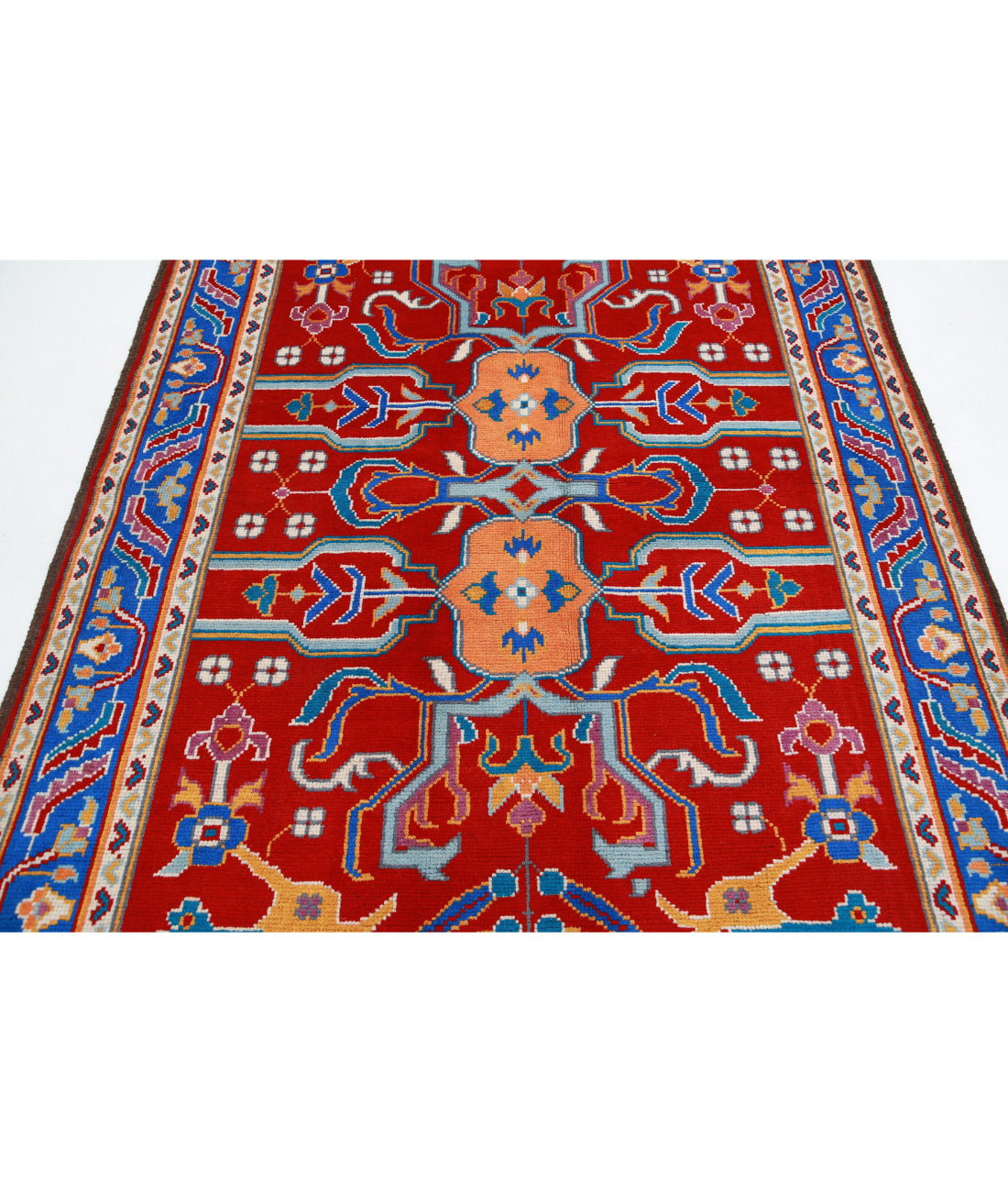 Revival 5'6'' X 7'9'' Hand-Knotted Wool Rug 5'6'' x 7'9'' (165 X 233) / Red / Blue