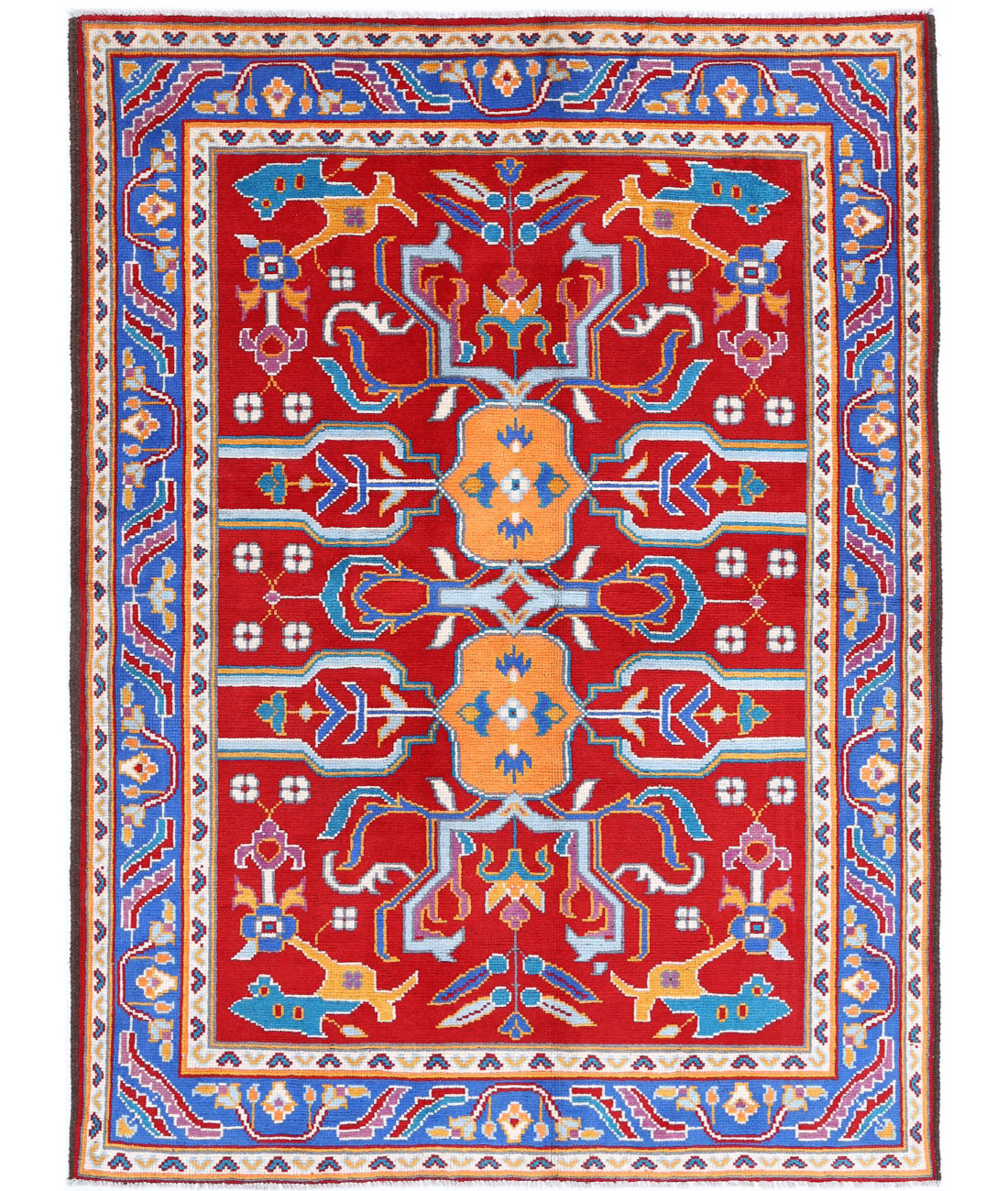 Revival 5'6'' X 7'9'' Hand-Knotted Wool Rug 5'6'' x 7'9'' (165 X 233) / Red / Blue