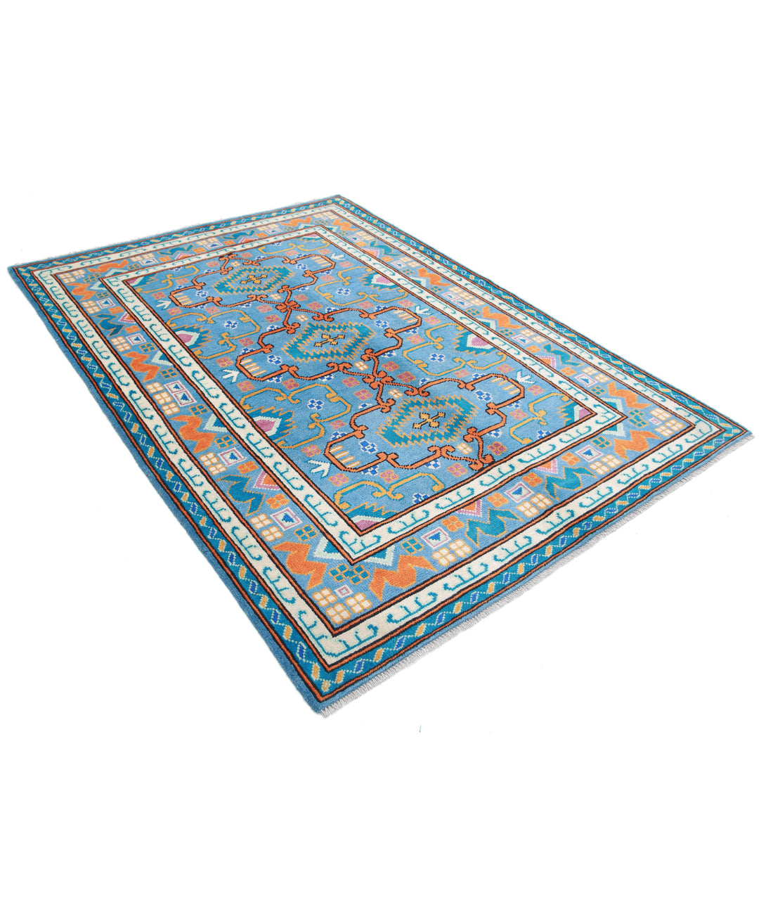 Revival 5'6'' X 7'9'' Hand-Knotted Wool Rug 5'6'' x 7'9'' (165 X 233) / Blue / Gold