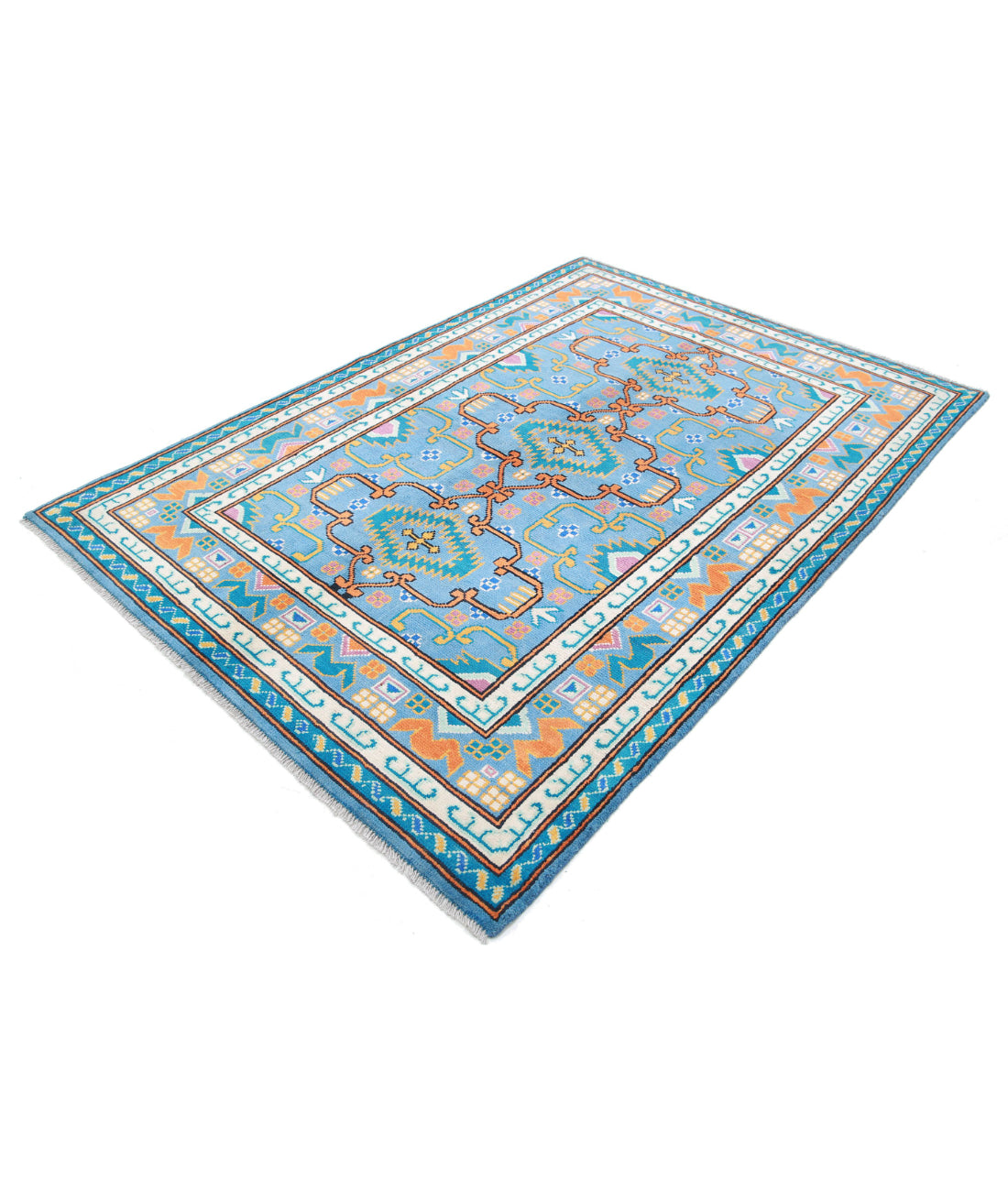 Revival 5'6'' X 7'9'' Hand-Knotted Wool Rug 5'6'' x 7'9'' (165 X 233) / Blue / Gold