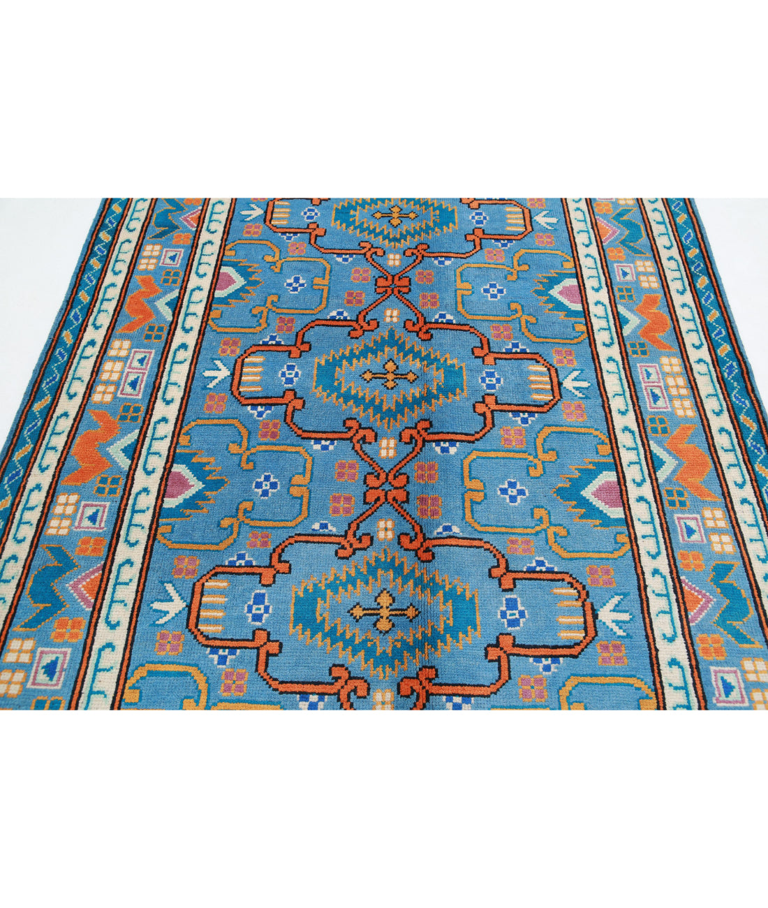 Revival 5'6'' X 7'9'' Hand-Knotted Wool Rug 5'6'' x 7'9'' (165 X 233) / Blue / Gold