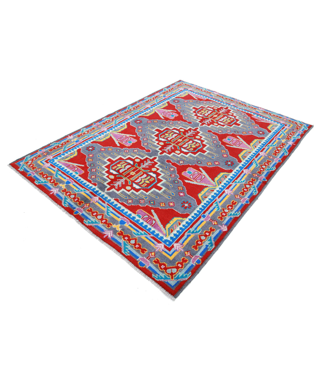 Revival 5'7'' X 7'9'' Hand-Knotted Wool Rug 5'7'' x 7'9'' (168 X 233) / Red / Grey