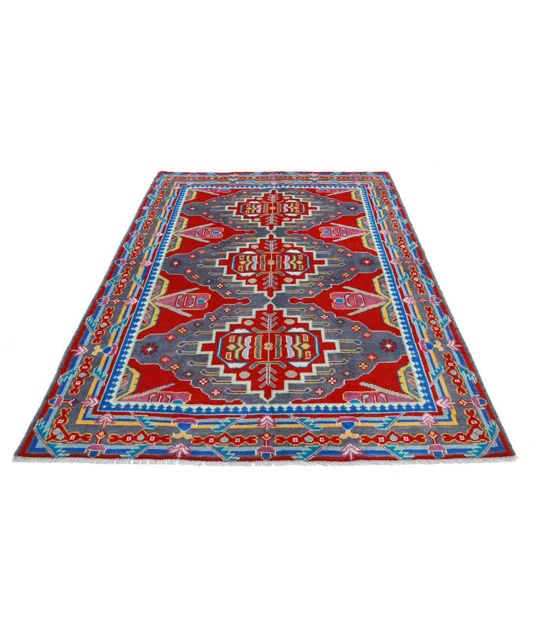 Revival 5'7'' X 7'9'' Hand-Knotted Wool Rug 5'7'' x 7'9'' (168 X 233) / Red / Grey