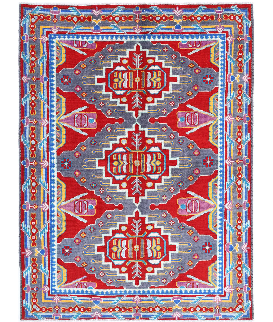 Revival 5'7'' X 7'9'' Hand-Knotted Wool Rug 5'7'' x 7'9'' (168 X 233) / Red / Grey