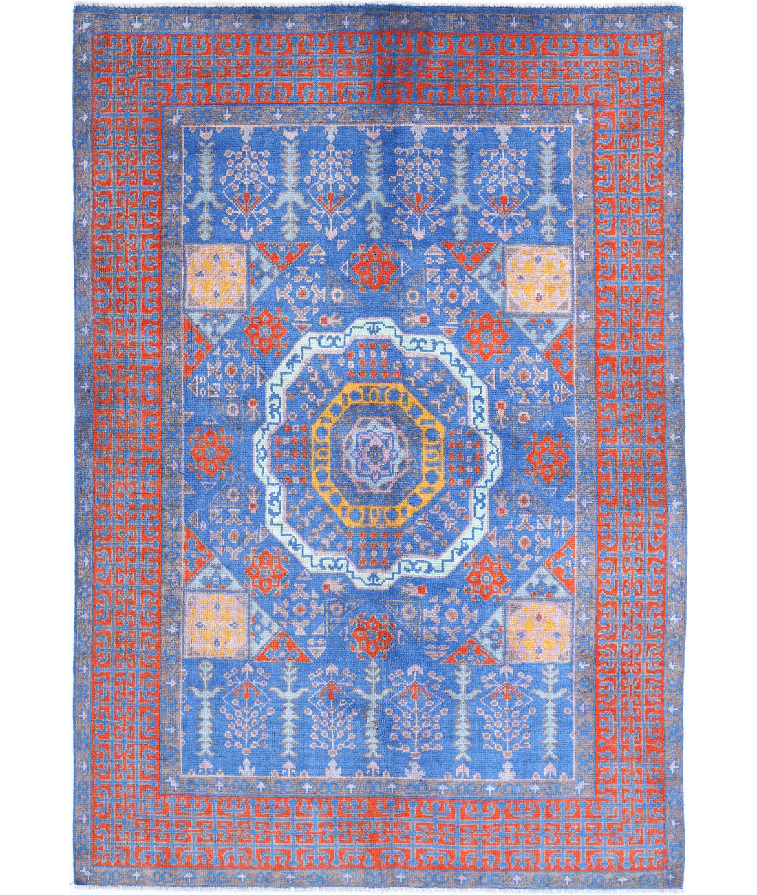 Revival 5'7'' X 8'2'' Hand-Knotted Wool Rug 5'7'' x 8'2'' (168 X 245) / Blue / Red