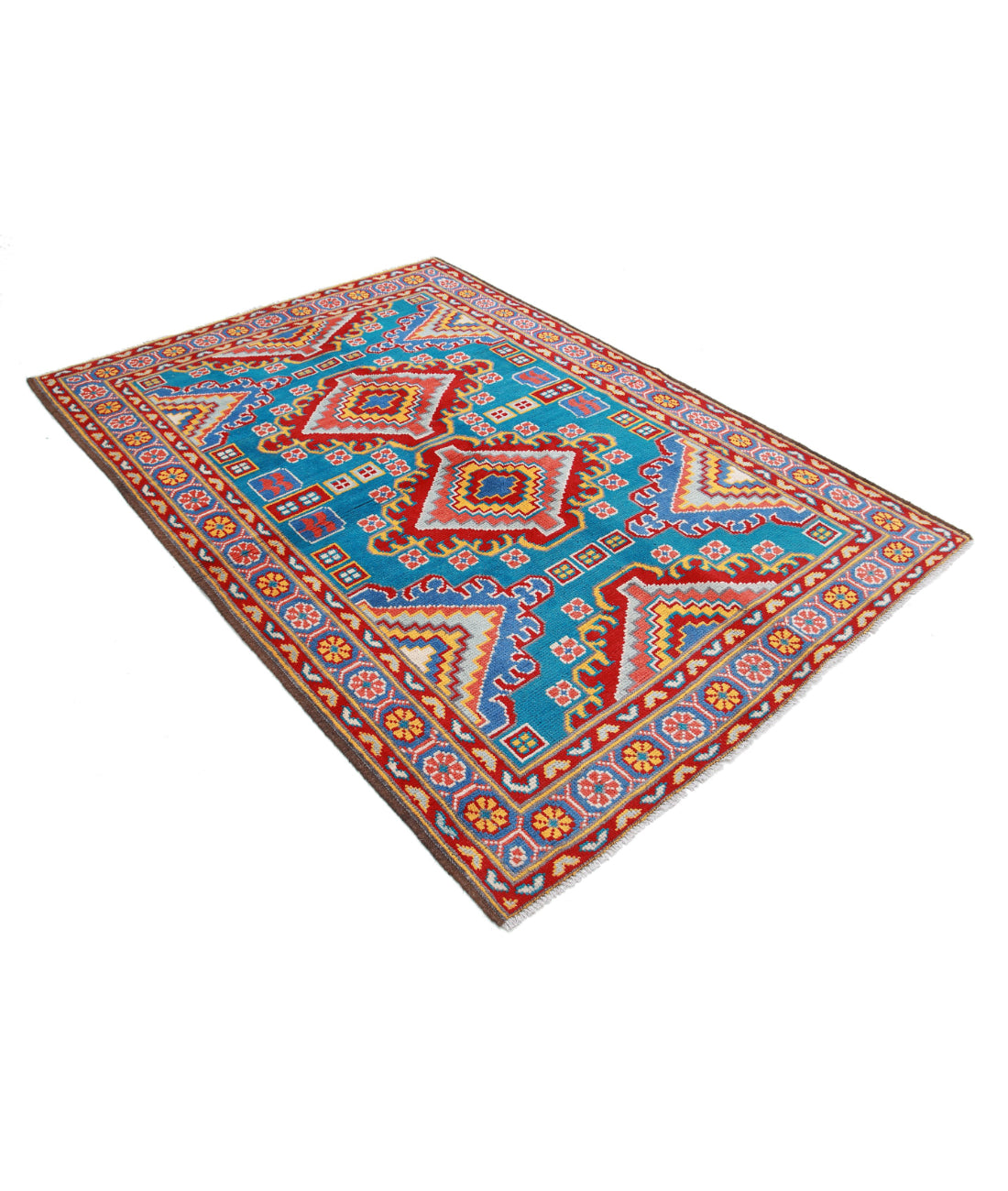 Revival 5'2'' X 7'5'' Hand-Knotted Wool Rug 5'2'' x 7'5'' (155 X 223) / Teal / Grey