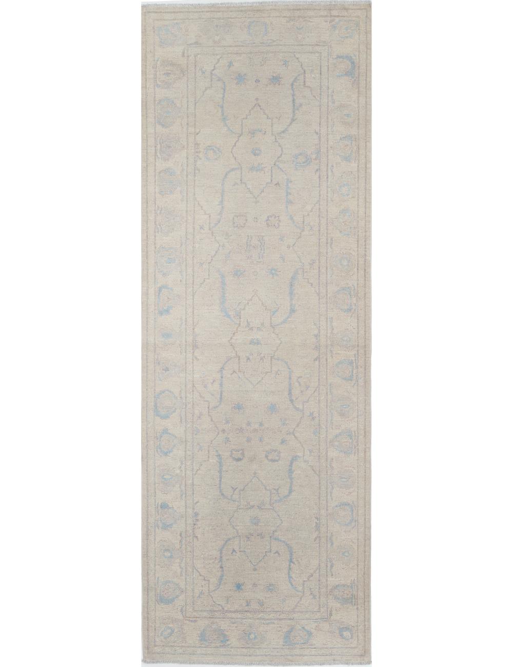 Serenity 3' 1" X 8' 10" Hand-Knotted Wool Rug 3' 1" X 8' 10" (94 X 269) / Ivory / Blue