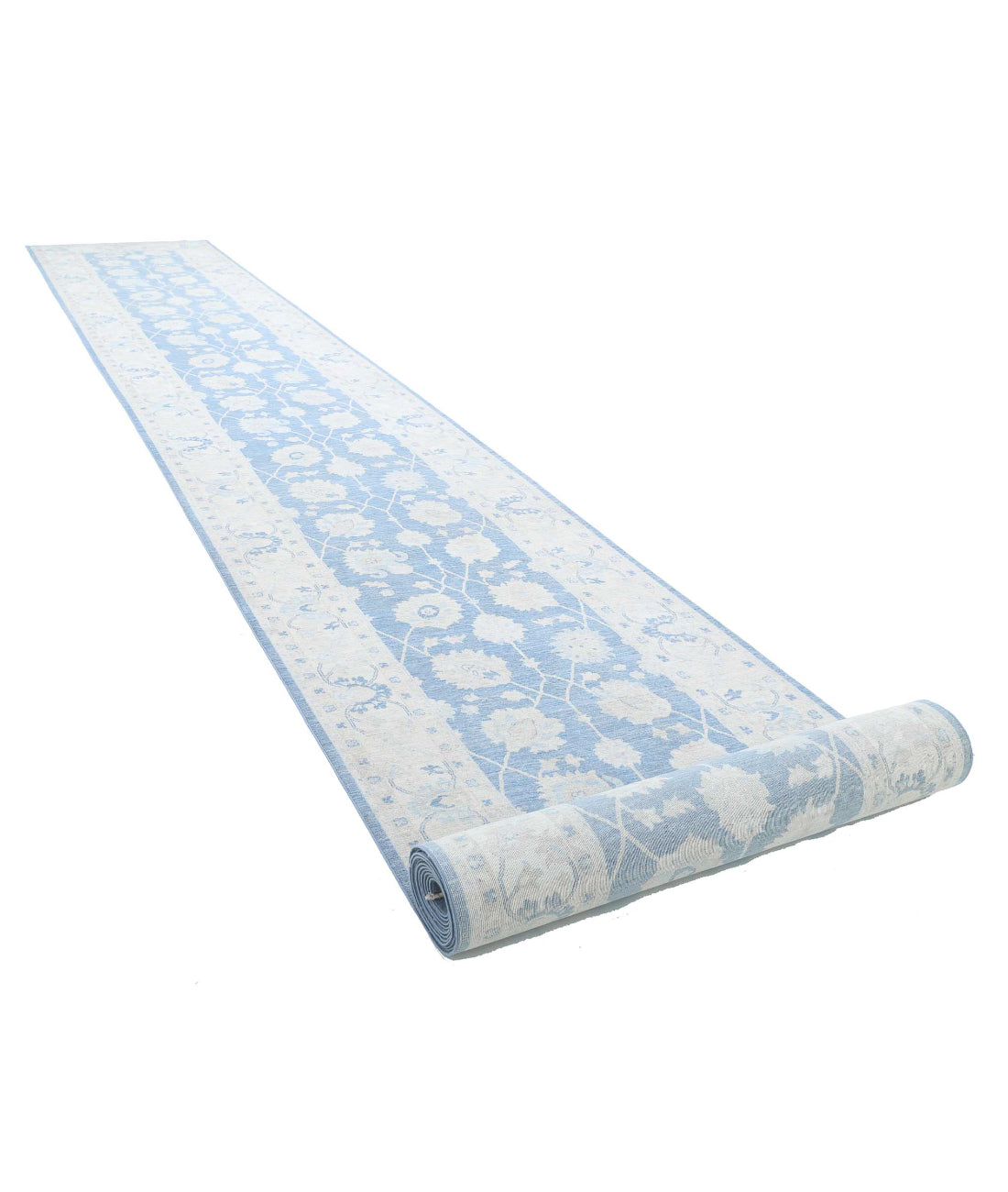 Serenity 4'1'' X 35'11'' Hand-Knotted Wool Rug 4'1'' x 35'11'' (123 X 1078) / Blue / Ivory