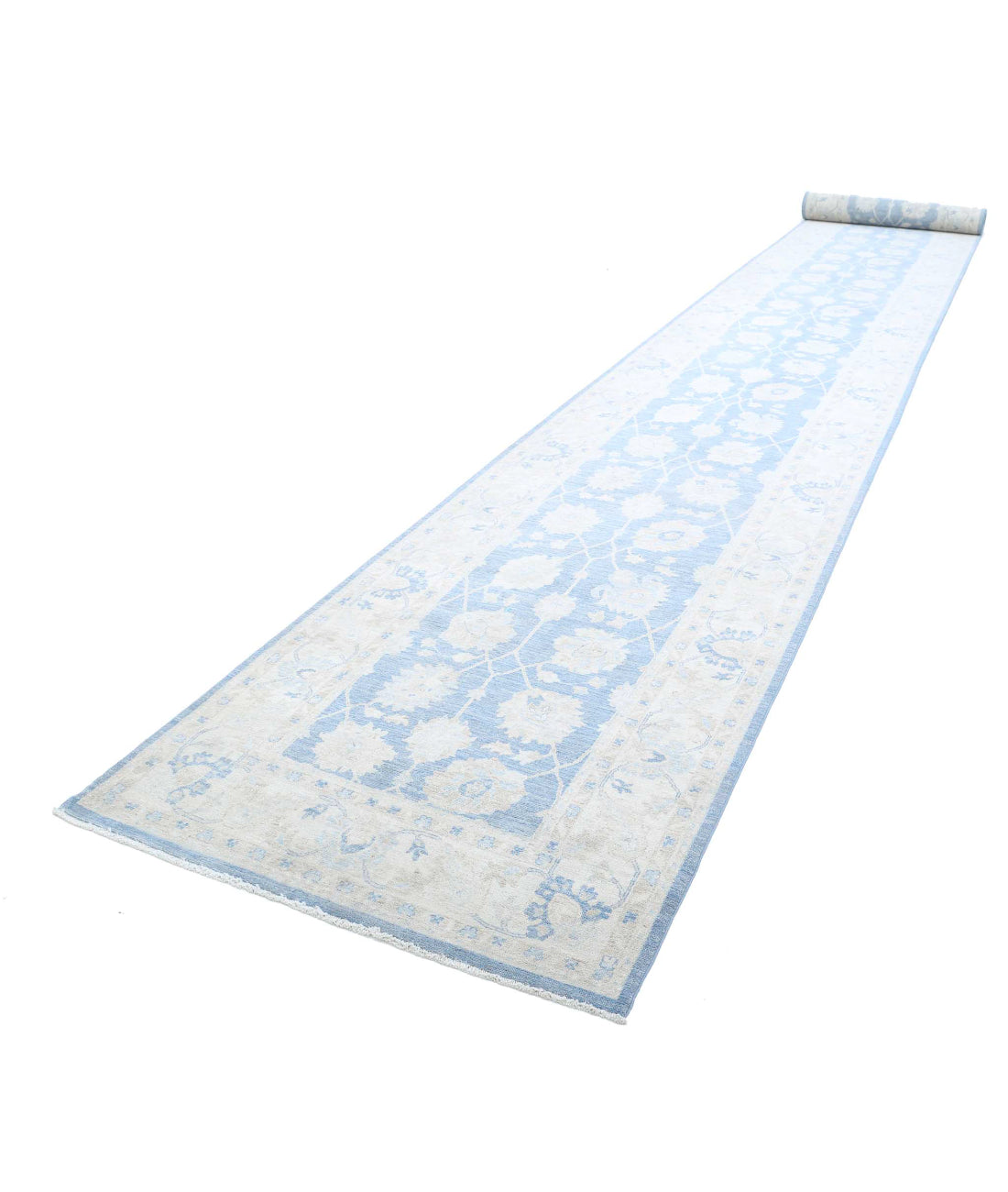 Serenity 4'1'' X 35'11'' Hand-Knotted Wool Rug 4'1'' x 35'11'' (123 X 1078) / Blue / Ivory