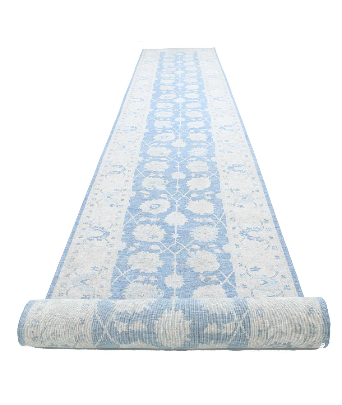 Serenity 4'1'' X 35'11'' Hand-Knotted Wool Rug 4'1'' x 35'11'' (123 X 1078) / Blue / Ivory