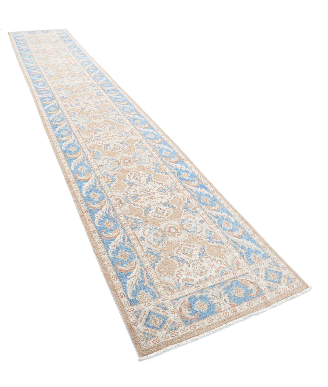 Serenity 2'11'' X 17'7'' Hand-Knotted Wool Rug 2'11'' x 17'7'' (88 X 528) / Taupe / Blue