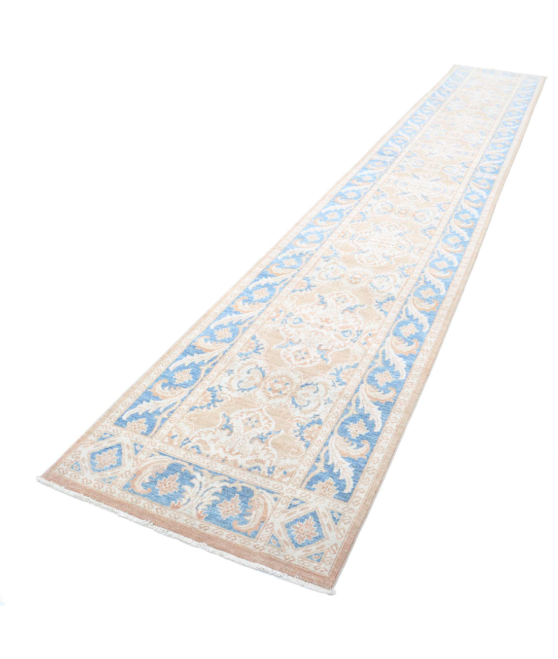 Serenity 2'11'' X 17'7'' Hand-Knotted Wool Rug 2'11'' x 17'7'' (88 X 528) / Taupe / Blue