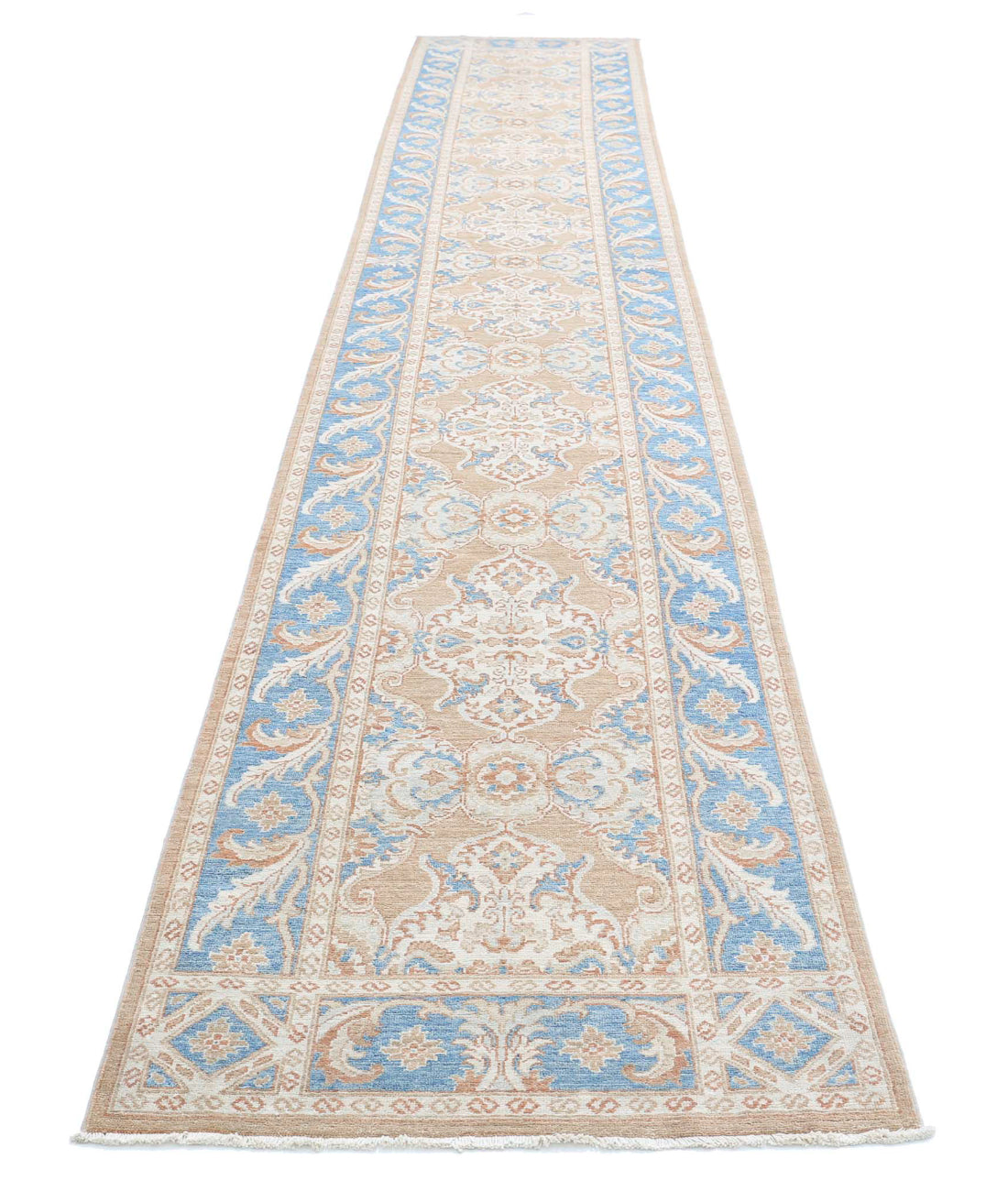 Serenity 2'11'' X 17'7'' Hand-Knotted Wool Rug 2'11'' x 17'7'' (88 X 528) / Taupe / Blue