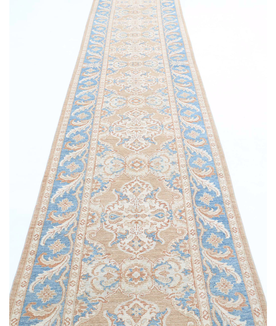 Serenity 2'11'' X 17'7'' Hand-Knotted Wool Rug 2'11'' x 17'7'' (88 X 528) / Taupe / Blue