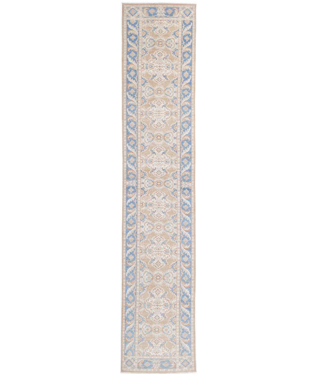 Serenity 2'11'' X 17'7'' Hand-Knotted Wool Rug 2'11'' x 17'7'' (88 X 528) / Taupe / Blue