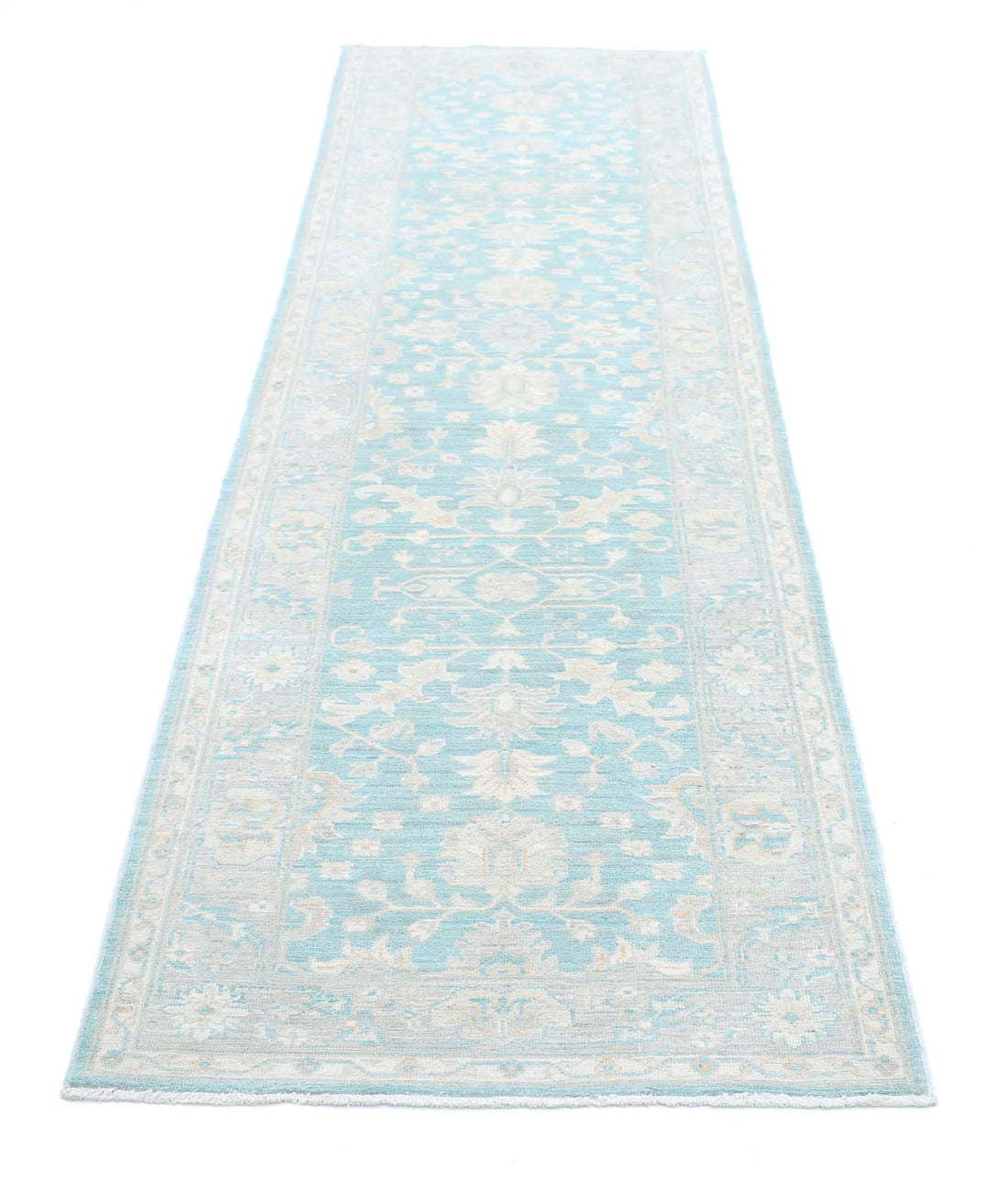 Serenity 2'7'' X 9'5'' Hand-Knotted Wool Rug 2'7'' x 9'5'' (78 X 283) / Teal / Grey