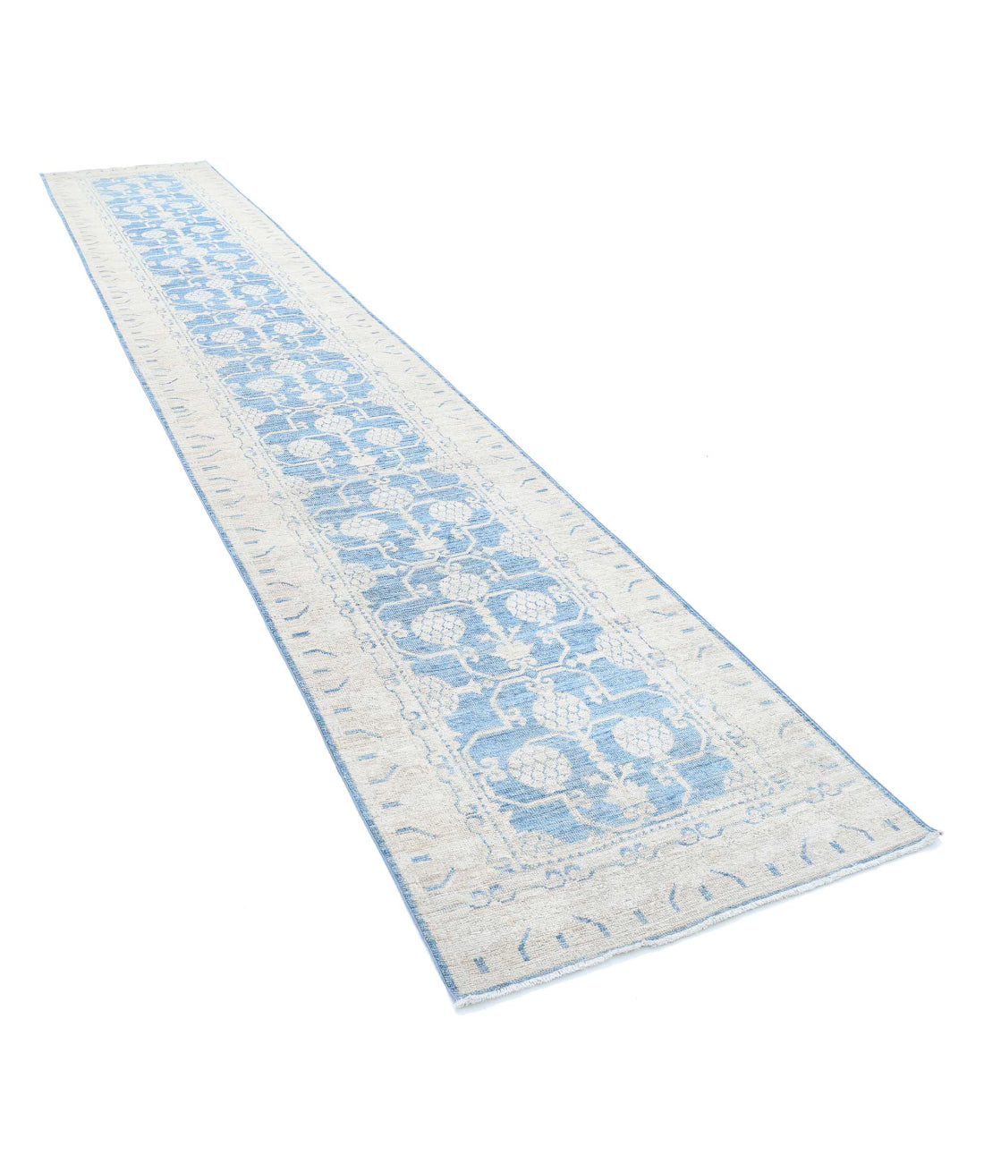 Serenity 3'0'' X 17'4'' Hand-Knotted Wool Rug 3'0'' x 17'4'' (90 X 520) / Blue / Ivory