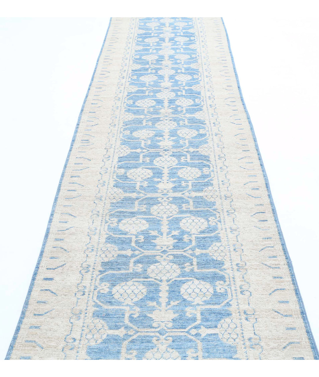 Serenity 3'0'' X 17'4'' Hand-Knotted Wool Rug 3'0'' x 17'4'' (90 X 520) / Blue / Ivory
