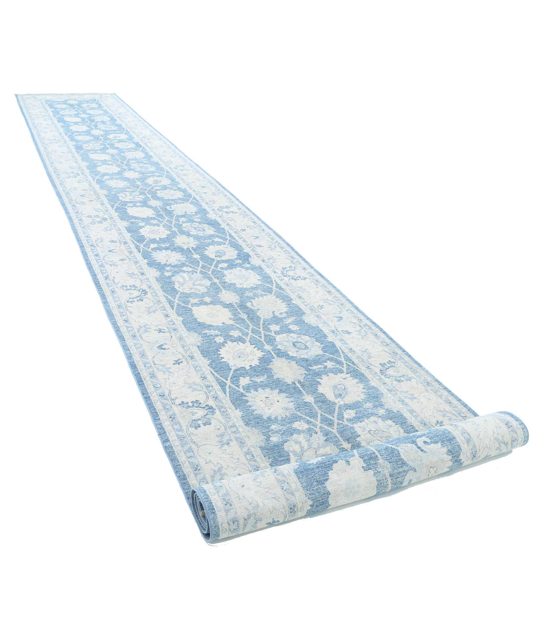 Serenity 4'0'' X 25'7'' Hand-Knotted Wool Rug 4'0'' x 25'7'' (120 X 768) / Blue / Ivory