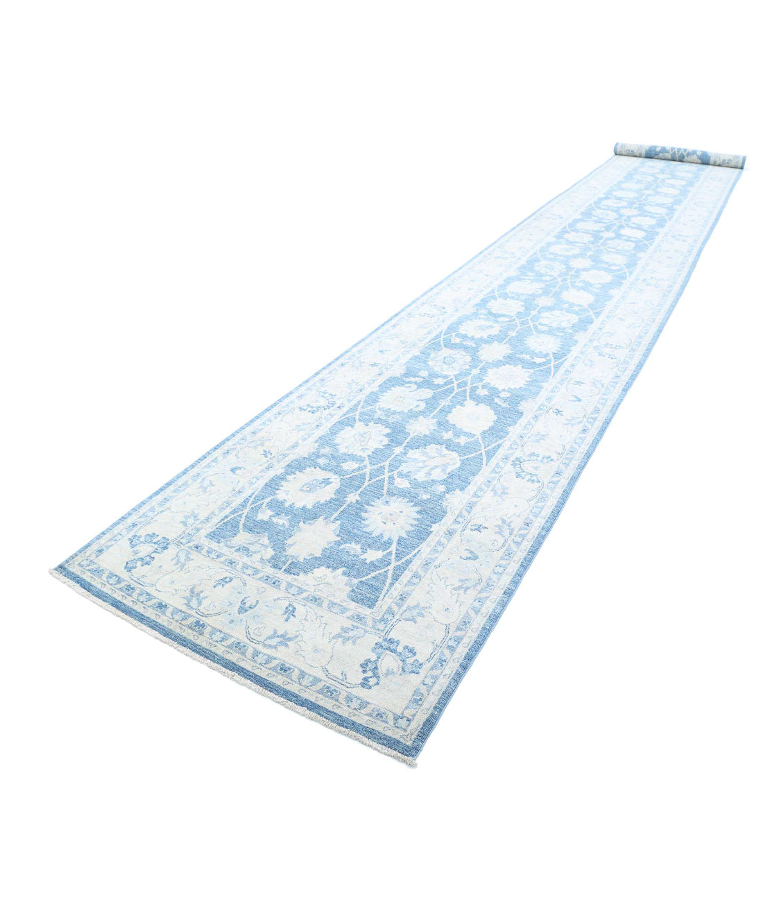 Serenity 4'0'' X 25'7'' Hand-Knotted Wool Rug 4'0'' x 25'7'' (120 X 768) / Blue / Ivory