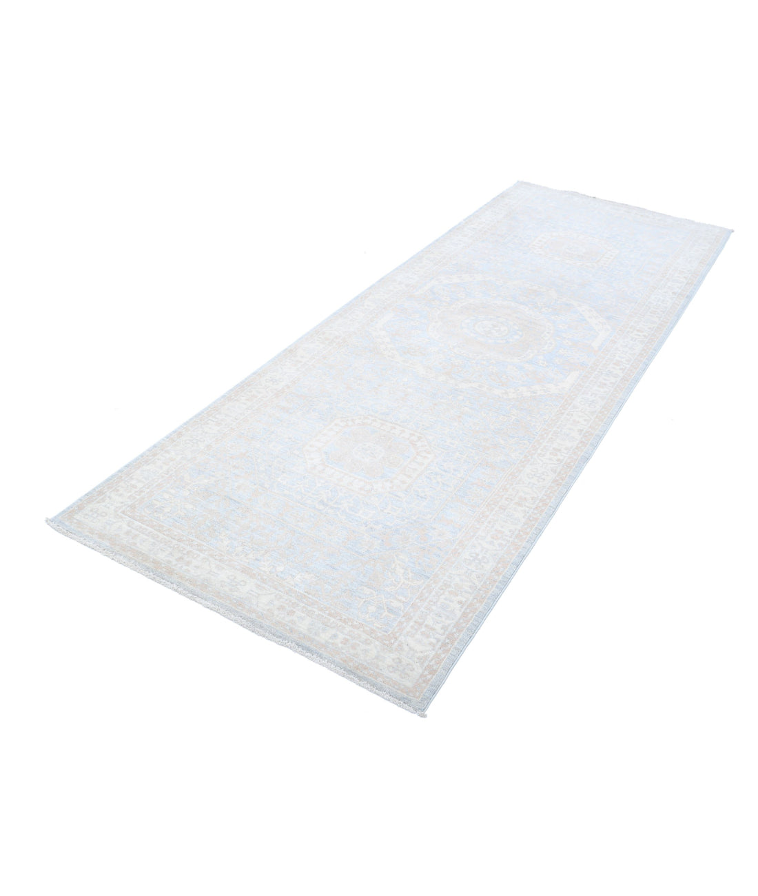 Mamluk 3'5'' X 9'5'' Hand-Knotted Wool Rug 3'5'' x 9'5'' (103 X 283) / Teal / Ivory