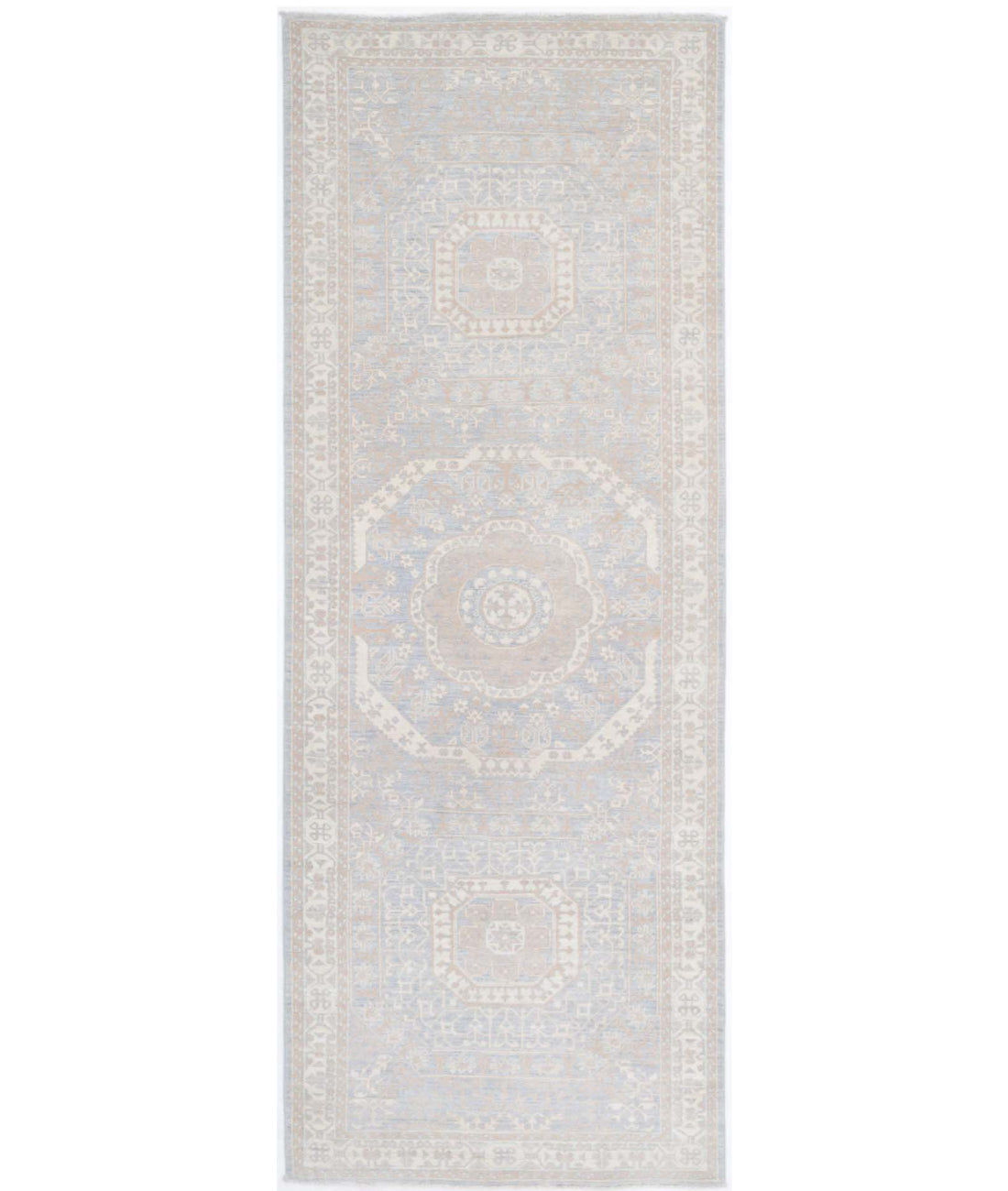 Mamluk 3'5'' X 9'5'' Hand-Knotted Wool Rug 3'5'' x 9'5'' (103 X 283) / Teal / Ivory