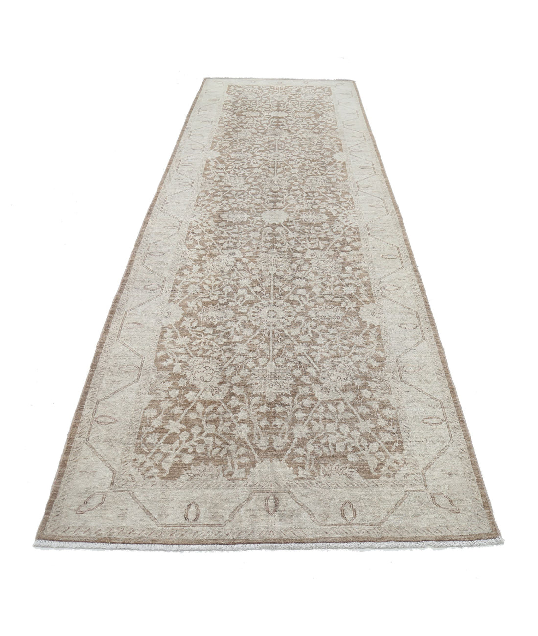 Serenity 4'0'' X 13'4'' Hand-Knotted Wool Rug 4'0'' x 13'4'' (120 X 400) / Brown / Ivory