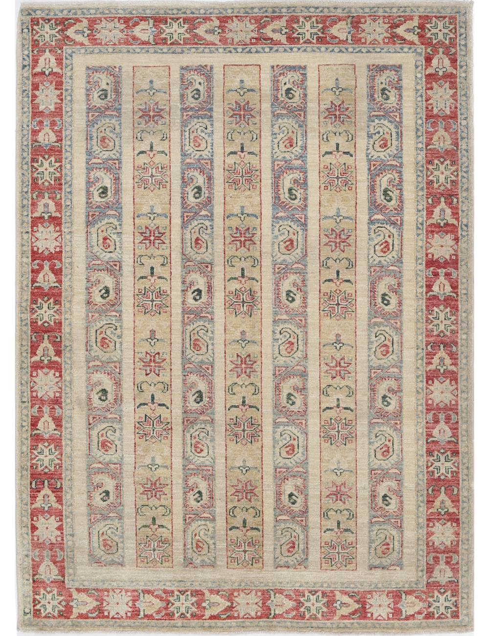 Shaal 4' 2" X 5' 9" Hand-Knotted Wool Rug 4' 2" X 5' 9" (127 X 175) / Ivory / Red