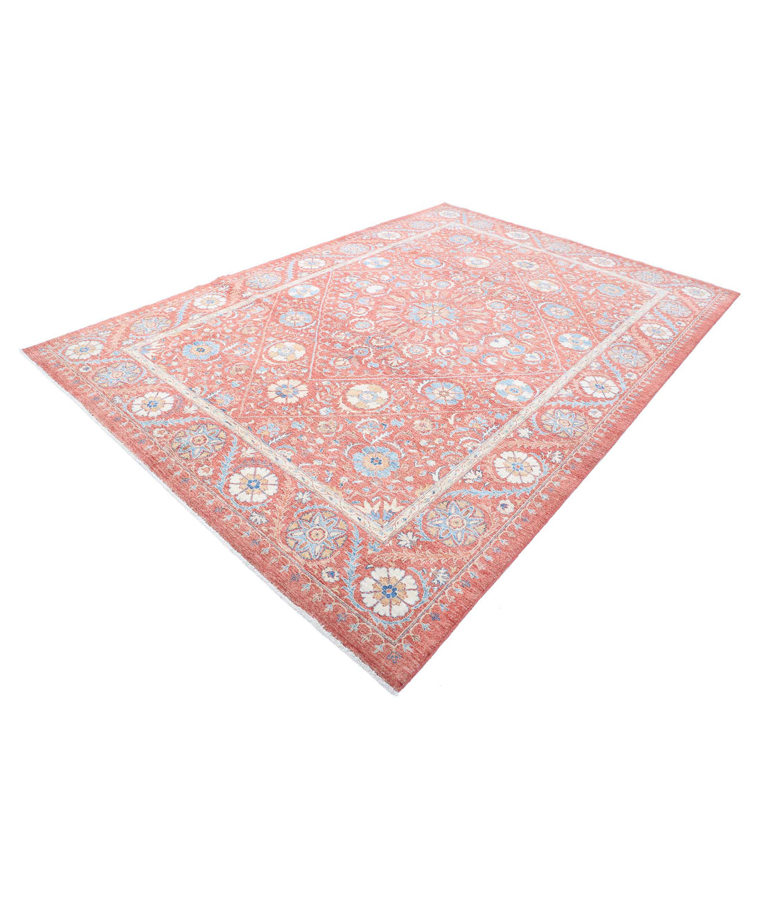 Suzani 7'11'' X 11'6'' Hand-Knotted Wool Rug 7'11'' x 11'6'' (238 X 345) / Red / Blue