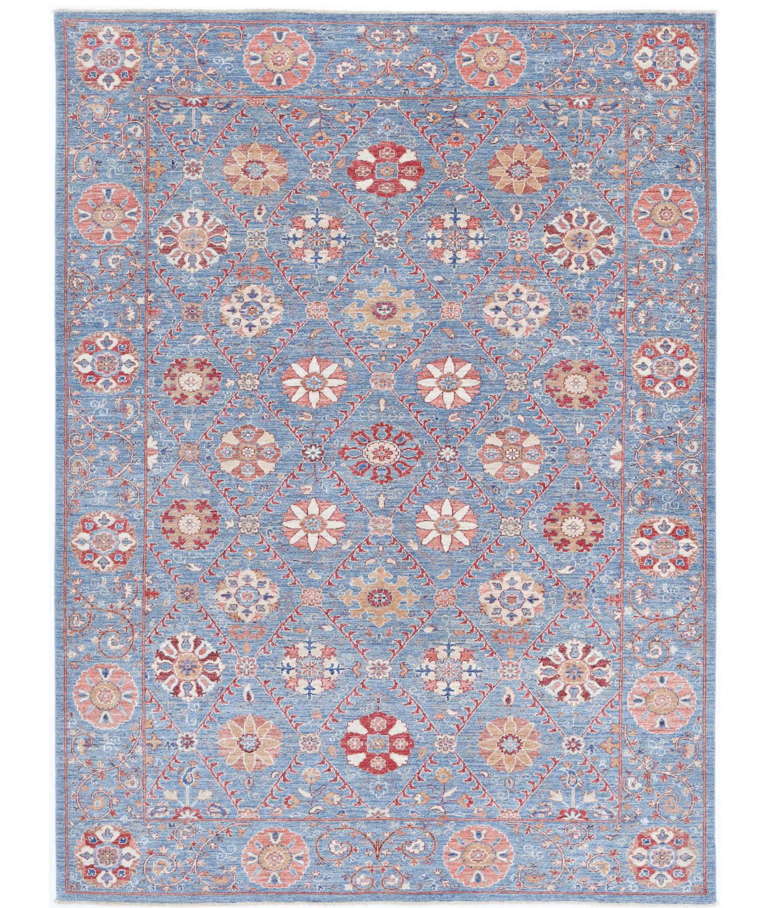 Suzani 6'8'' X 9'3'' Hand-Knotted Wool Rug 6'8'' x 9'3'' (200 X 278) / Blue / Rust