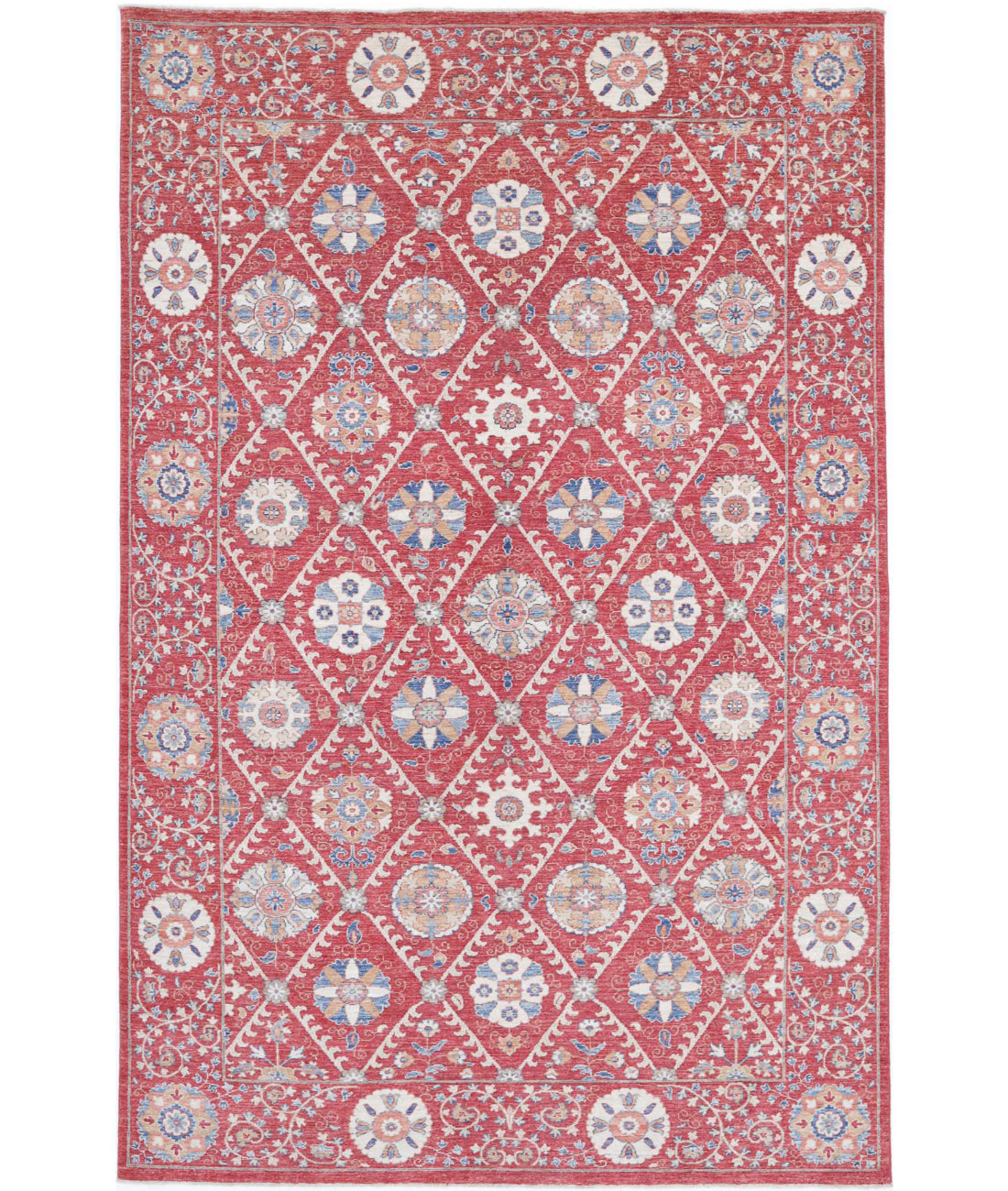 Suzani 6'4'' X 10'2'' Hand-Knotted Wool Rug 6'4'' x 10'2'' (190 X 305) / Red / Ivory