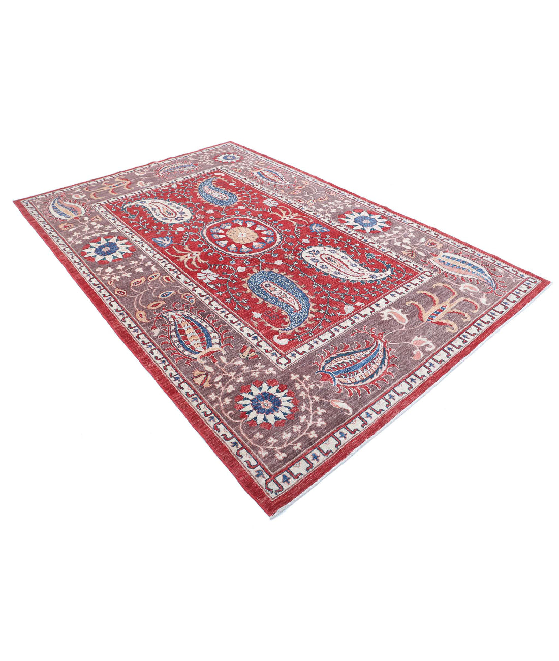 Suzani 6'7'' X 9'9'' Hand-Knotted Wool Rug 6'7'' x 9'9'' (198 X 293) / Red / Brown
