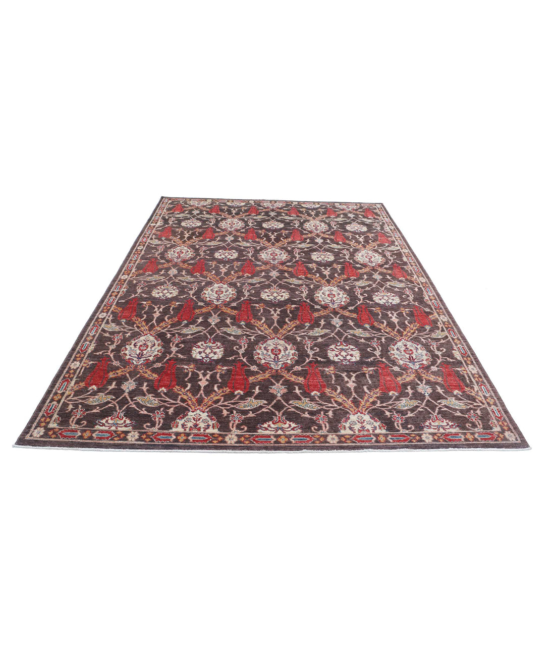 Suzani 6'6'' X 9'9'' Hand-Knotted Wool Rug 6'6'' x 9'9'' (195 X 293) / Brown / Ivory