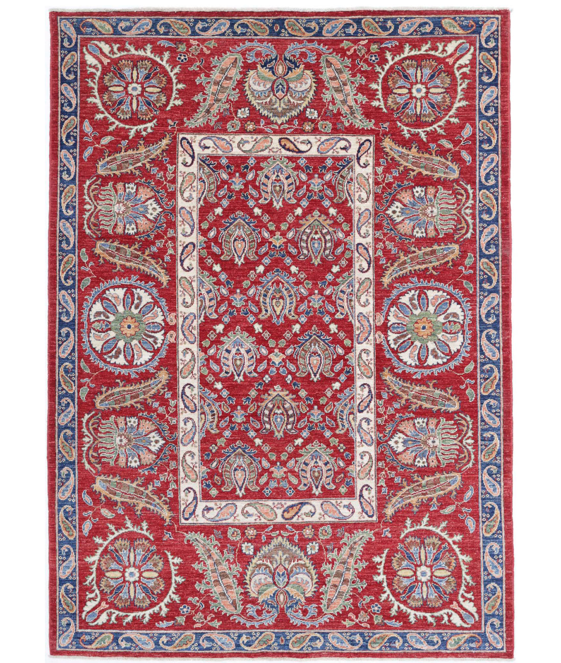 Suzani 5'8'' X 8'0'' Hand-Knotted Wool Rug 5'8'' x 8'0'' (170 X 240) / Red / Ivory